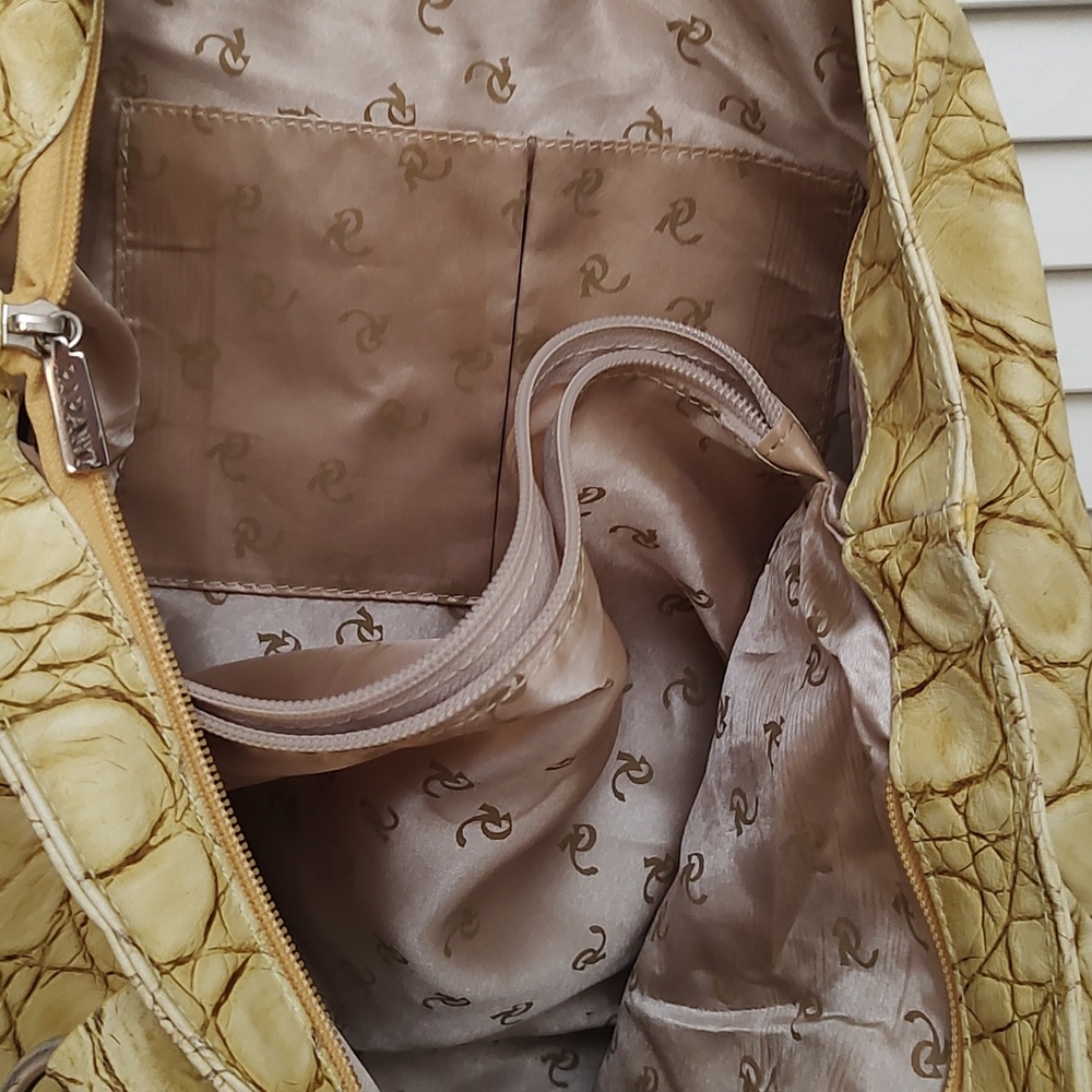 Ripani Yellow Ripple Embossed Leather Handbag - Picture 8 of 9